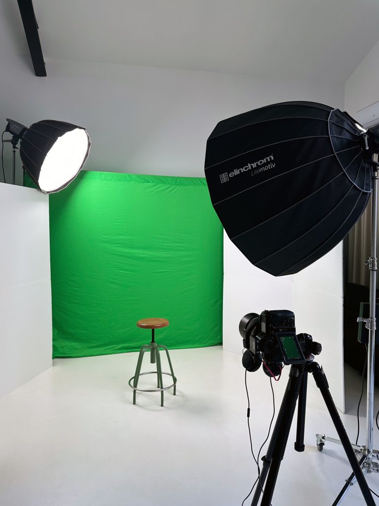 studio video face camera reseau sociaux fond vert